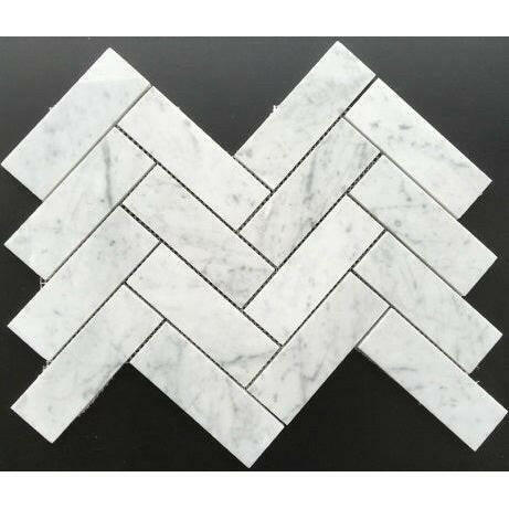 2x6 Carrara White Marble Polished Herringbone Mosaic Tile 2x6 Carrara White Marble Polished Herringbone Mosaic Tile - American Tile Depot