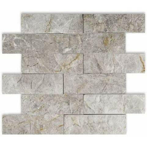 2x6 Tundra Gray (Atlantic Gray) Marble Split-Faced Mosaic Tile 2x6 Tundra Gray (Atlantic Gray) Marble Split-Faced Mosaic Tile - American Tile Depot