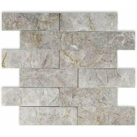 2x6 Tundra Gray (Atlantic Gray) Marble Split-Faced Mosaic Tile 2x6 Tundra Gray (Atlantic Gray) Marble Split-Faced Mosaic Tile - American Tile Depot