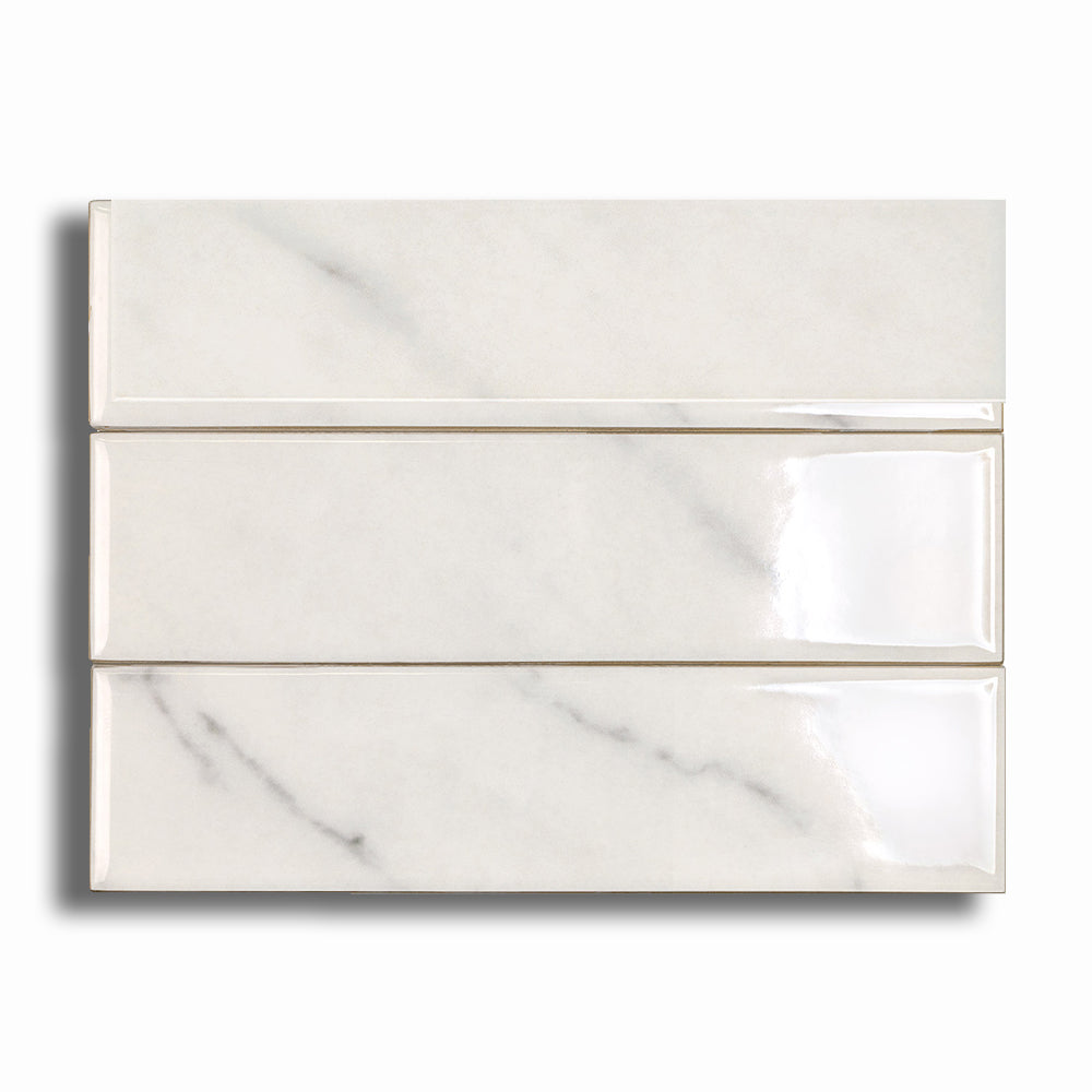 2x8 Lumina Bianco Glossy Marble Look Ceramic Tile - American Tile Depot