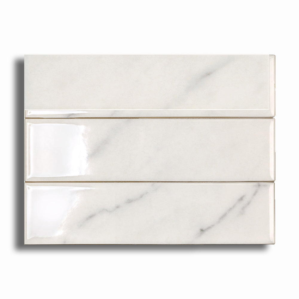 2x8 Lumina Bianco Glossy Marble Look Ceramic Tile - American Tile Depot