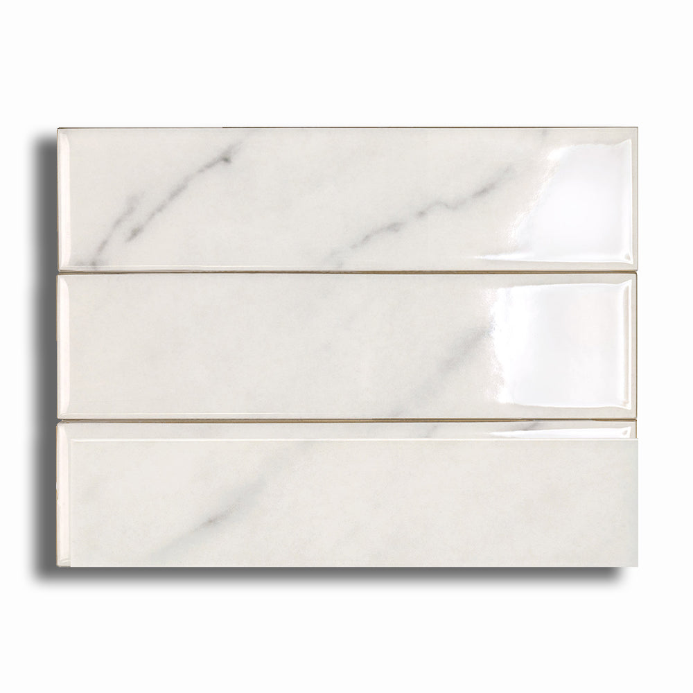 2x8 Lumina Bianco Glossy Marble Look Ceramic Tile - American Tile Depot
