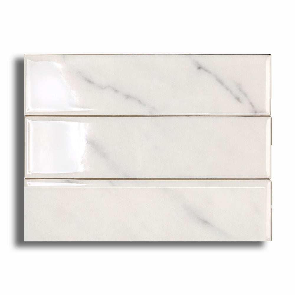 2x8 Lumina Bianco Glossy Marble Look Ceramic Tile - American Tile Depot