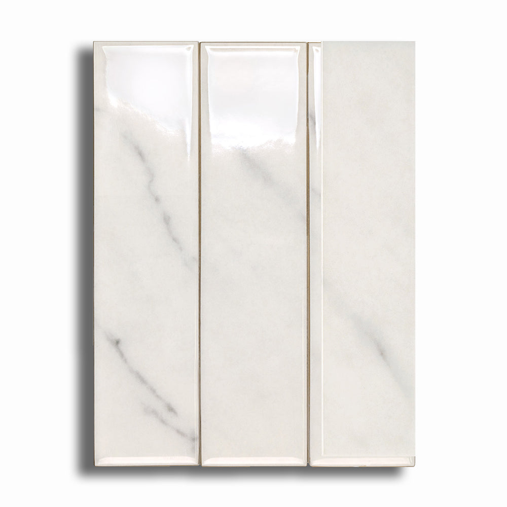 2x8 Lumina Bianco Glossy Marble Look Ceramic Tile - American Tile Depot