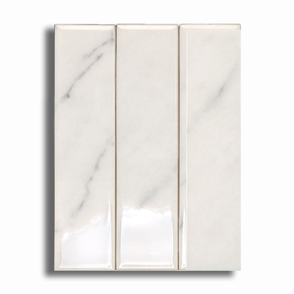 2x8 Lumina Bianco Glossy Marble Look Ceramic Tile - American Tile Depot