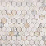 3" Beehive Calacatta Gold Honed Hexagon Marble Mosaic Tile 3" Beehive Calacatta Gold Honed Hexagon Marble Mosaic Tile - American Tile Depot