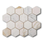 3" Beehive Calacatta Gold Honed Hexagon Marble Mosaic Tile 3" Beehive Calacatta Gold Honed Hexagon Marble Mosaic Tile - American Tile Depot