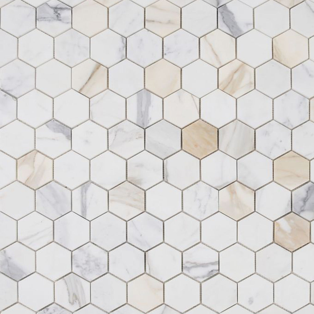 3" Beehive Calacatta Gold Polished Hexagon Marble Mosaic Tile