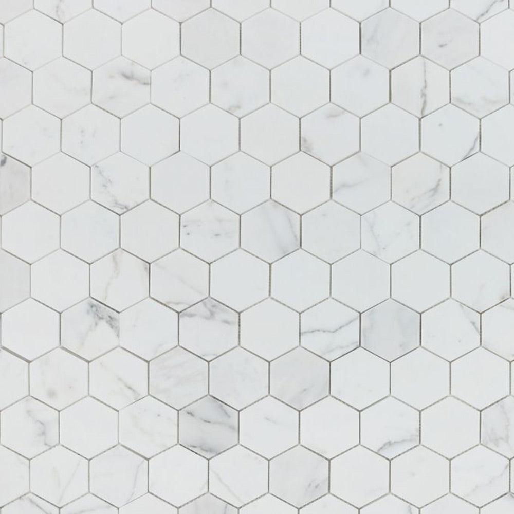 3" Beehive Calacatta White Honed Hexagon Marble Mosaic Tile 3" Beehive Calacatta White Honed Hexagon Marble Mosaic Tile - American Tile Depot