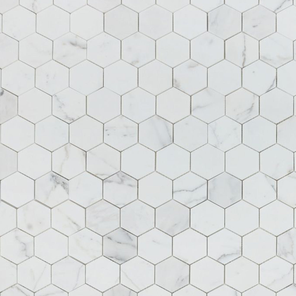 3" Beehive Calacatta White Honed Hexagon Marble Mosaic Tile