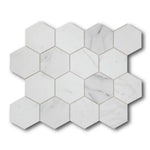 3" Beehive Calacatta White Honed Hexagon Marble Mosaic Tile 3" Beehive Calacatta White Honed Hexagon Marble Mosaic Tile - American Tile Depot