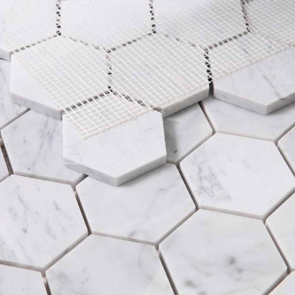 3" Beehive Carrara Honed Hexagon Marble Mosaic Tile 3" Beehive Carrara Honed Hexagon Marble Mosaic Tile - American Tile Depot