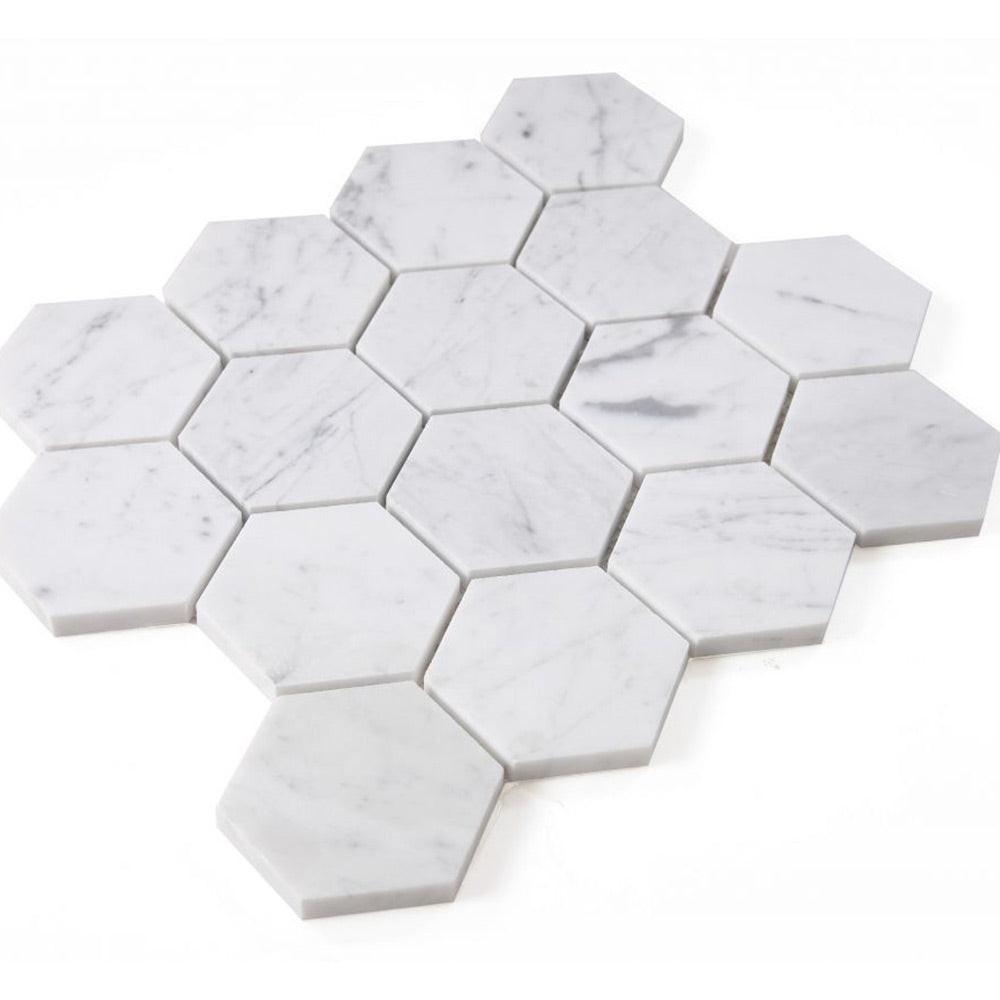 3" Beehive Carrara Honed Hexagon Marble Mosaic Tile 3" Beehive Carrara Honed Hexagon Marble Mosaic Tile - American Tile Depot