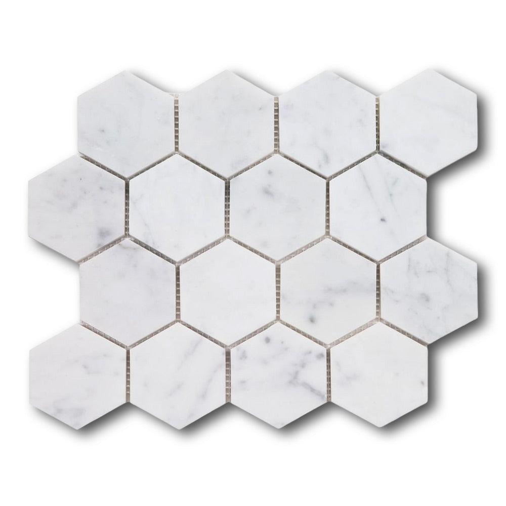 3" Beehive Carrara Honed Hexagon Marble Mosaic Tile 3" Beehive Carrara Honed Hexagon Marble Mosaic Tile - American Tile Depot