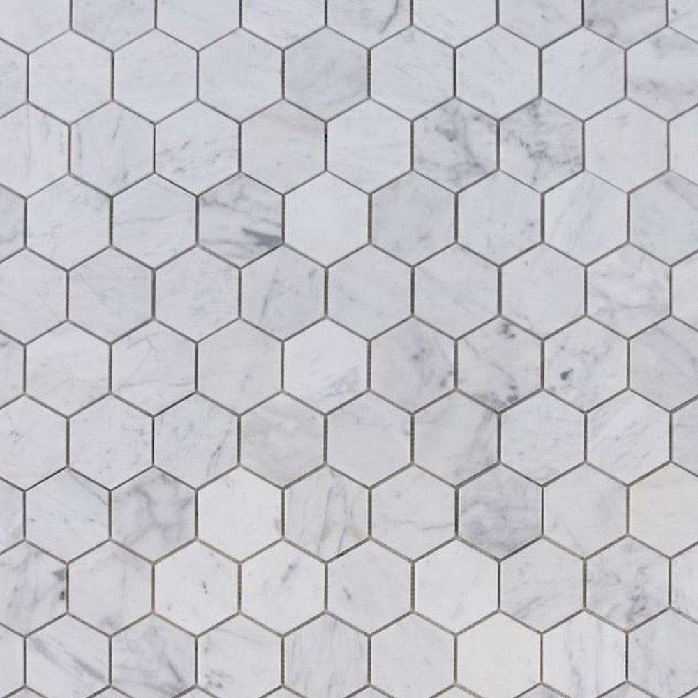 3" Beehive Carrara Polished Hexagon Marble Mosaic Tile 3" Beehive Carrara Polished Hexagon Marble Mosaic Tile - American Tile Depot