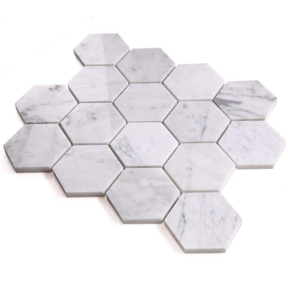 3" Beehive Carrara Polished Hexagon Marble Mosaic Tile 3" Beehive Carrara Polished Hexagon Marble Mosaic Tile - American Tile Depot