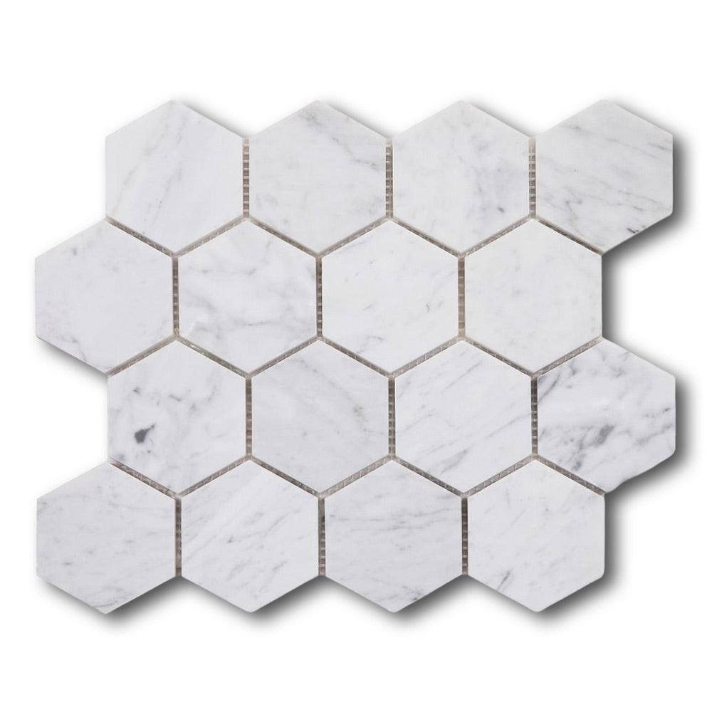 3" Beehive Carrara Polished Hexagon Marble Mosaic Tile 3" Beehive Carrara Polished Hexagon Marble Mosaic Tile - American Tile Depot