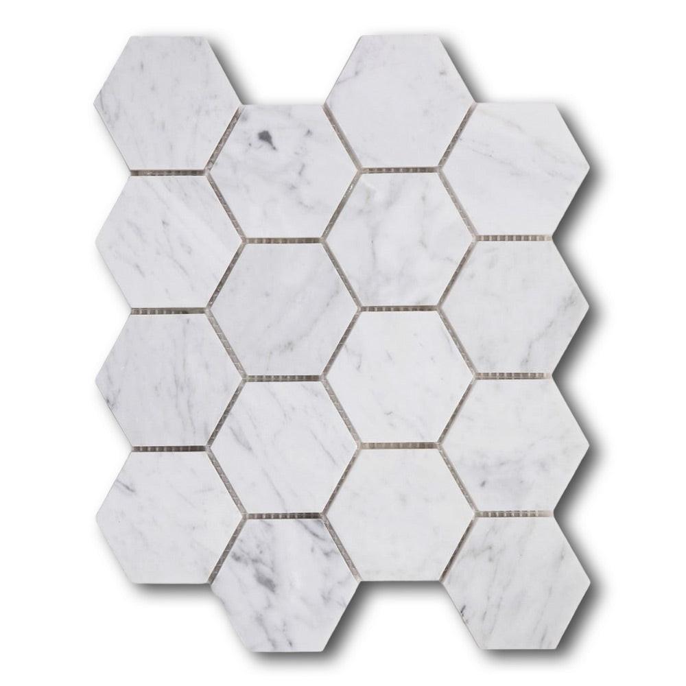 3" Beehive Carrara Polished Hexagon Marble Mosaic Tile 3" Beehive Carrara Polished Hexagon Marble Mosaic Tile - American Tile Depot