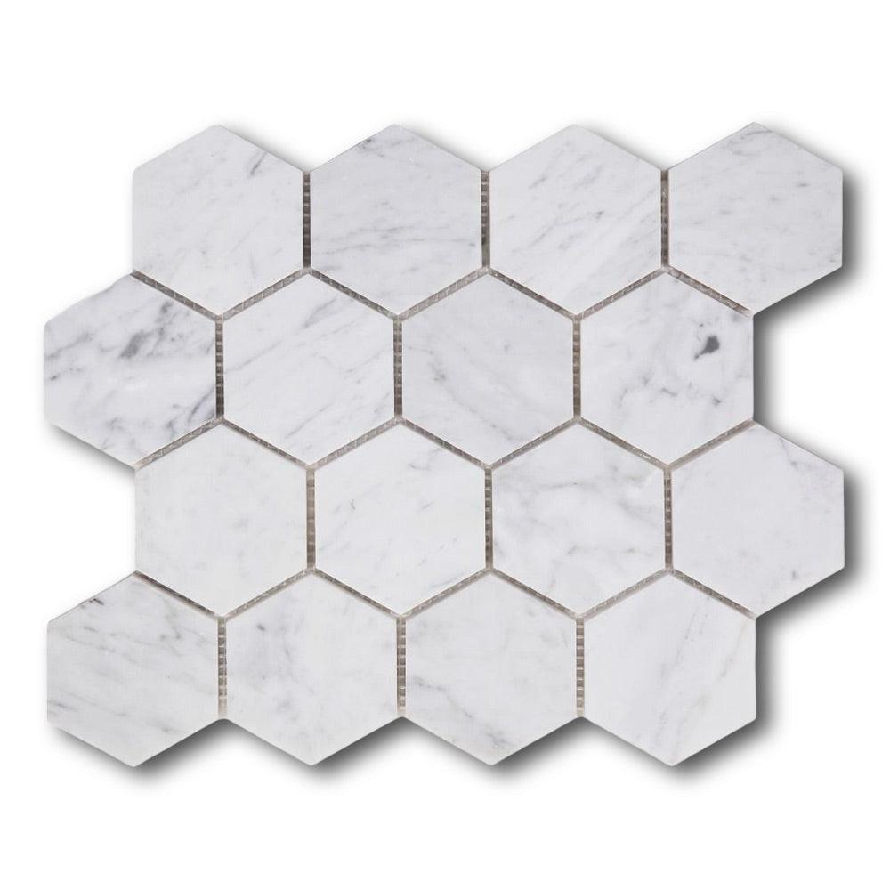 3" Beehive Carrara Polished Hexagon Marble Mosaic Tile 3" Beehive Carrara Polished Hexagon Marble Mosaic Tile - American Tile Depot