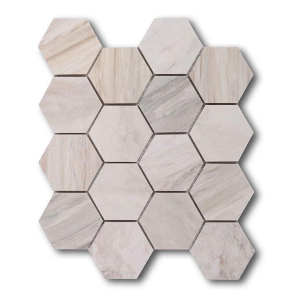 3" Beehive Eura Honed (Eurasian) Hexagon Marble Mosaic Tile 3" Beehive Eura Honed (Eurasian) Hexagon Marble Mosaic Tile - American Tile Depot
