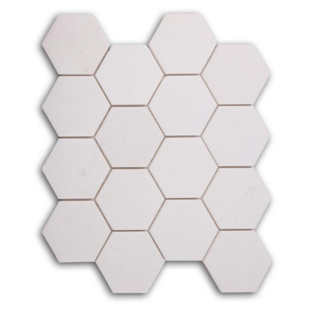 3" Beehive Thassos Polished Hexagon Marble Mosaic Tile 3" Beehive Thassos Polished Hexagon Marble Mosaic Tile - American Tile Depot