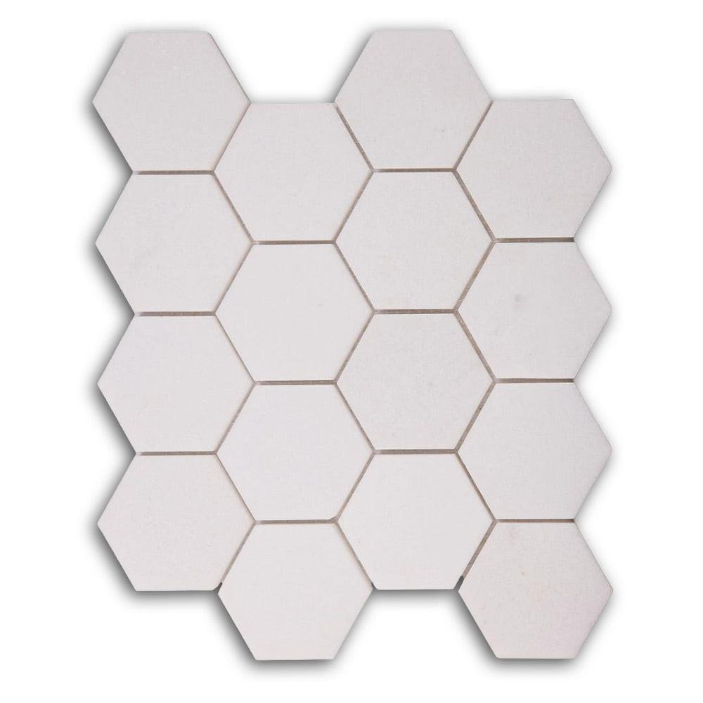 3" Beehive Thassos Polished Hexagon Marble Mosaic Tile 3" Beehive Thassos Polished Hexagon Marble Mosaic Tile - American Tile Depot