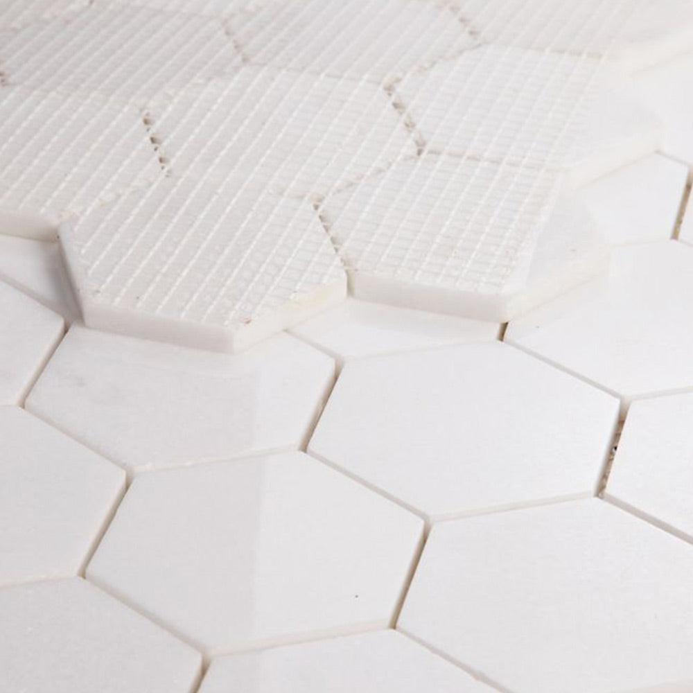 3" Beehive Thassos Polished Hexagon Marble Mosaic Tile 3" Beehive Thassos Polished Hexagon Marble Mosaic Tile - American Tile Depot