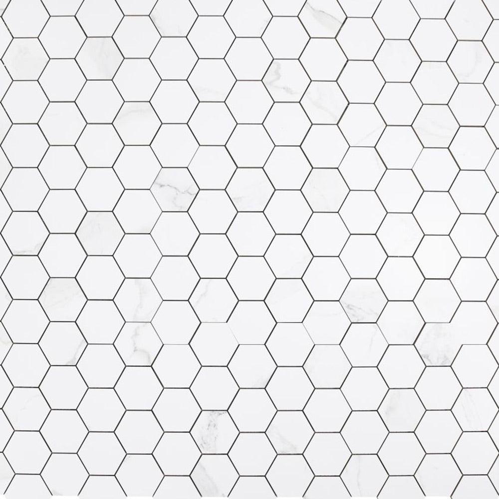 3" Borneo Calacatta Dorado Matte Hexagon Marble Laminated Porcelain Mosaic Tile 3" Borneo Calacatta Dorado Matte Hexagon Marble Laminated Porcelain Mosaic Tile - American Tile Depot