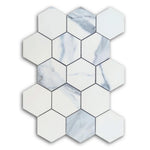 3" Calacatta Blue Matte Hexagon Porcelain Mosaic Tile 3" Calacatta Blue Matte Hexagon Porcelain Mosaic Tile - American Tile Depot
