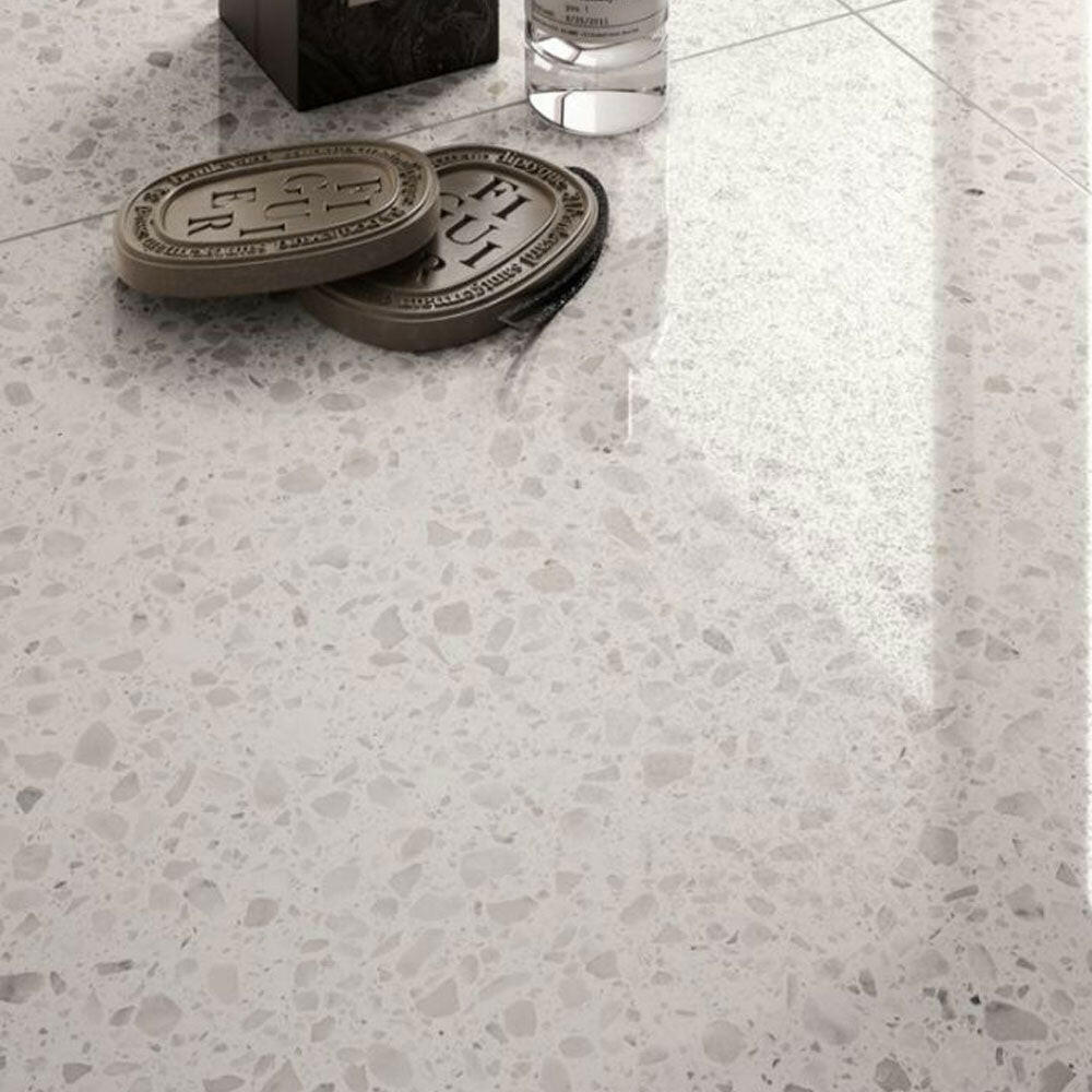 30x30 Skorra White Matte Terrazzo Look Porcelain Tile - American Tile Depot