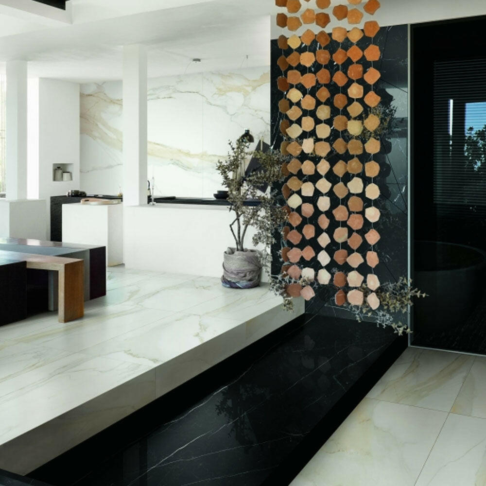 32x32 Solviera Calacatta Gold Glossy Marble Look Porcelain Tile 32x32 Solviera Calacatta Gold Glossy Marble Look Porcelain Tile - American Tile Depot