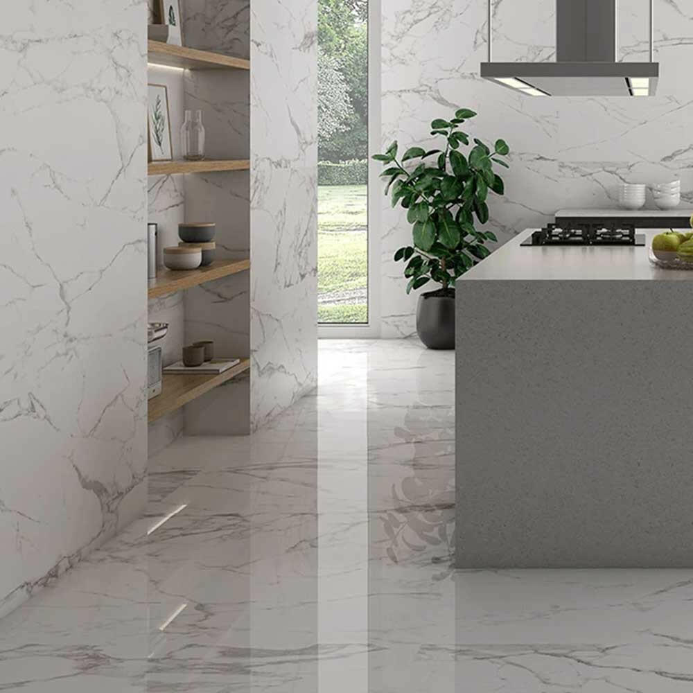 35x35 Statuario Blanco Marble Look Glossy Porcelain Tile 35x35 Statuario Blanco Marble Look Glossy Porcelain Tile - American Tile Depot