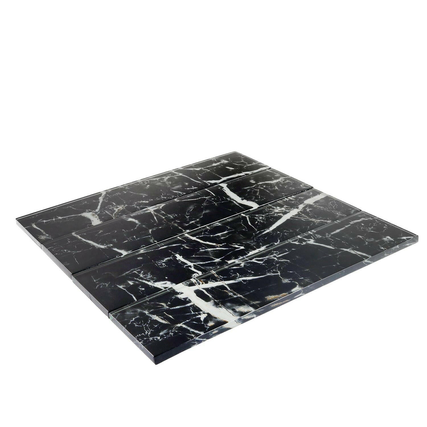3x12 Black Marquina Marble Look Glass Subway Tile 3x12 Black Marquina Marble Look Glass Subway Tile - American Tile Depot
