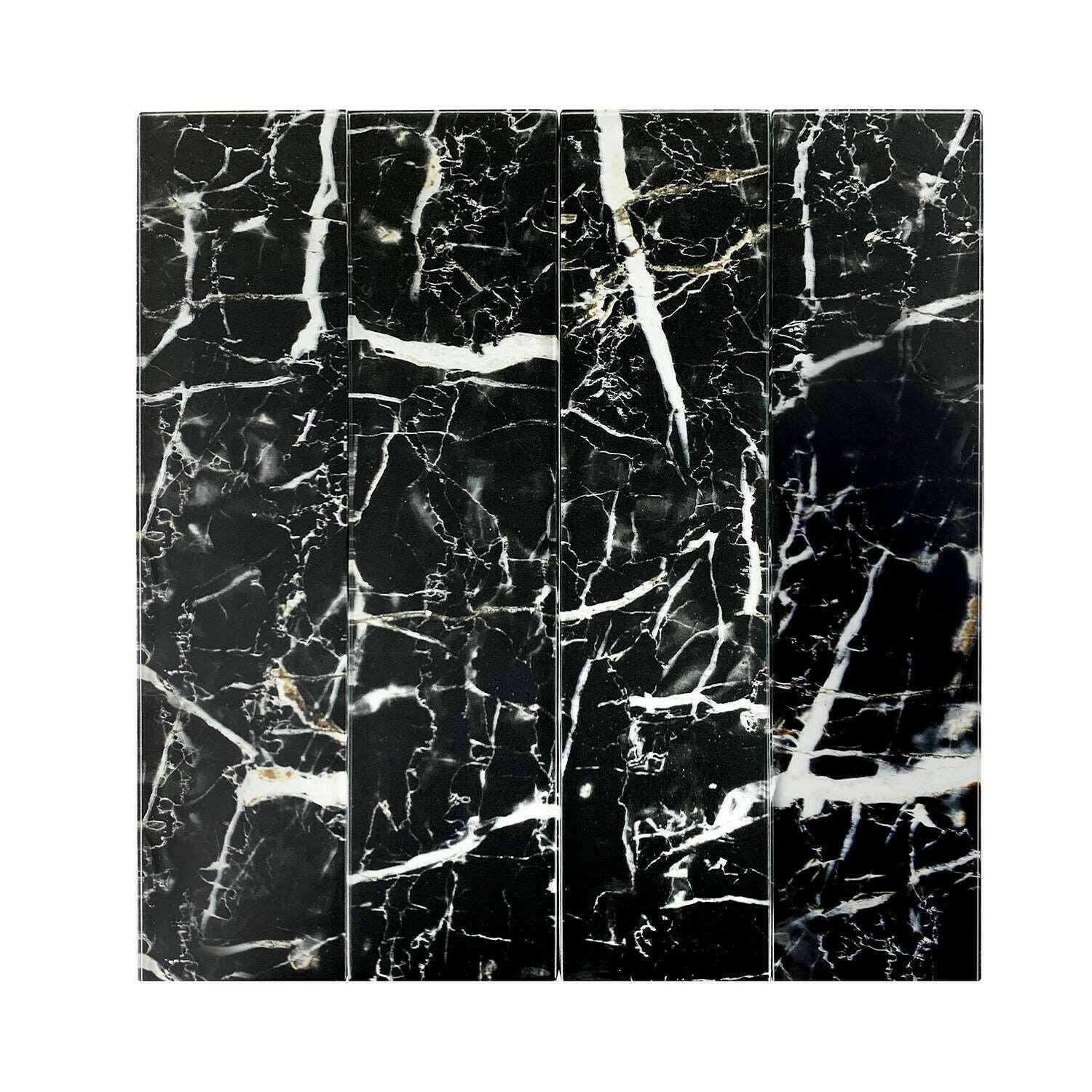 3x12 Black Marquina Marble Look Glass Subway Tile 3x12 Black Marquina Marble Look Glass Subway Tile - American Tile Depot