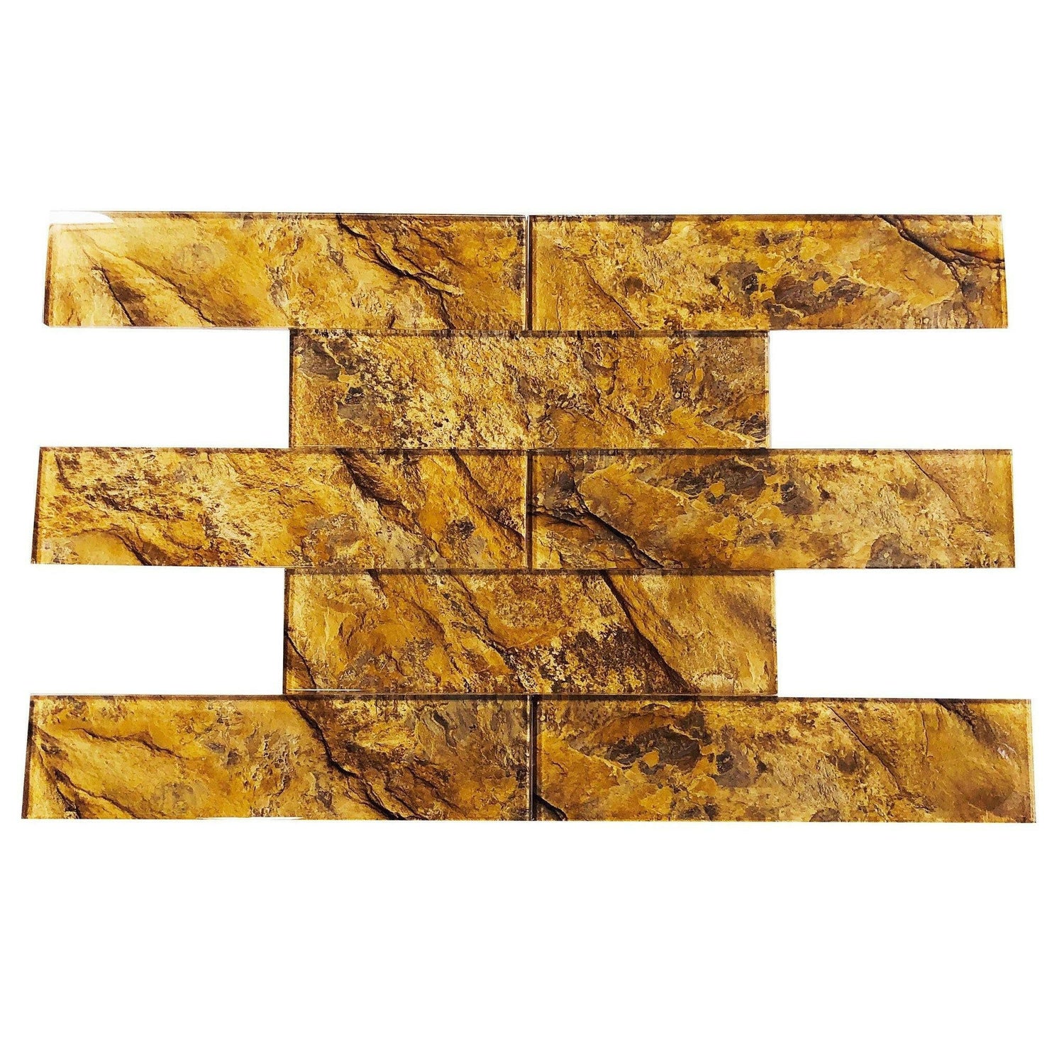 3x12 Golden Rock Marble Look Glass Subway Tile 3x12 Golden Rock Marble Look Glass Subway Tile - American Tile Depot