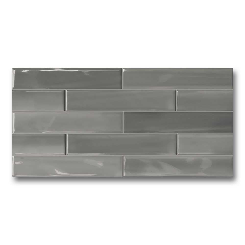 3x12 Shadebrick Gray Glossy Solid Look Porcelain Tile