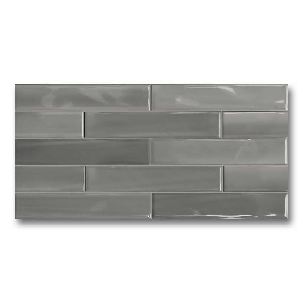 3x12 Shadebrick Gray Glossy Solid Look Porcelain Tile