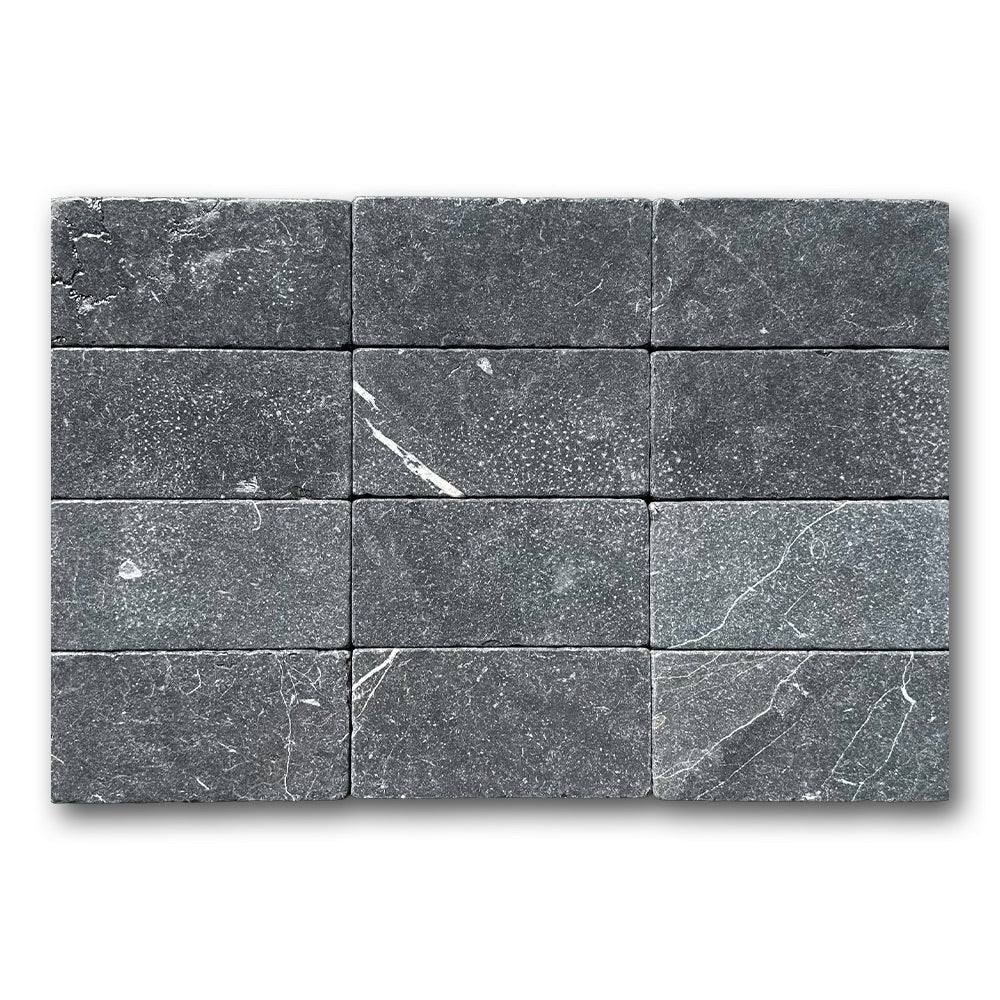 3x6 Black Marquina Marble Tumbled Tile