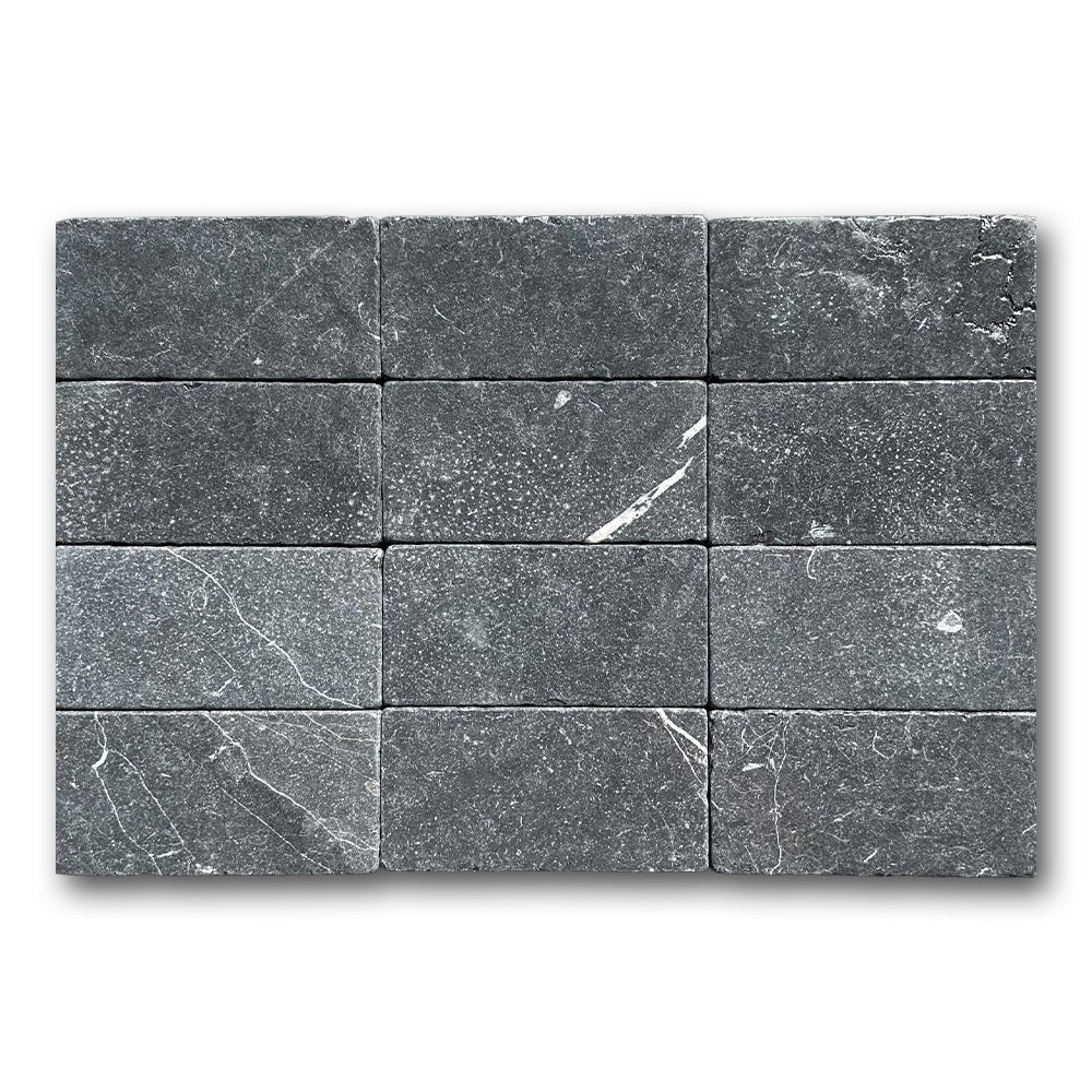 3x6 Black Marquina Marble Tumbled Tile