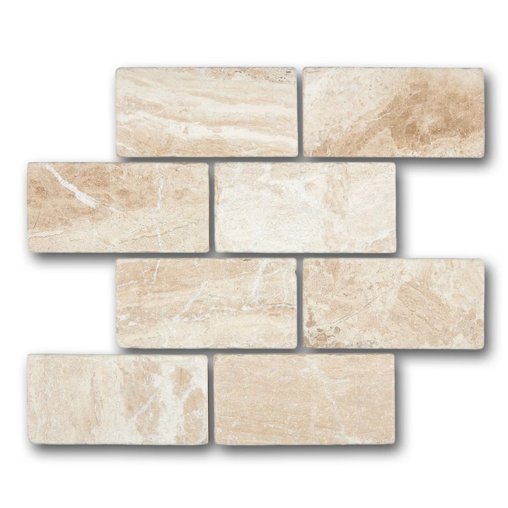 3x6 Diano Royal (Queen Beige) Marble Tumbled Tile