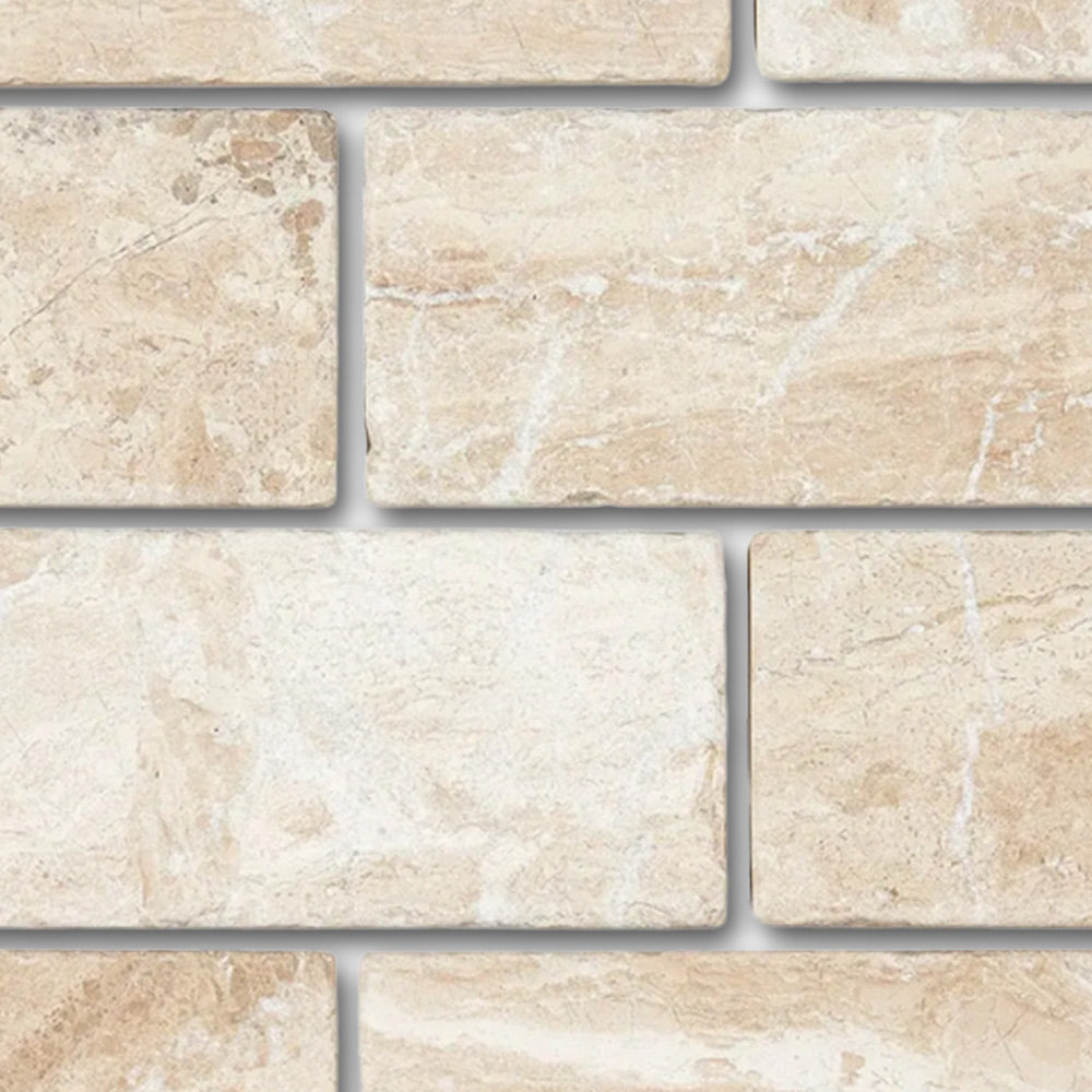 3x6 Diano Royal (Queen Beige) Marble Tumbled Tile