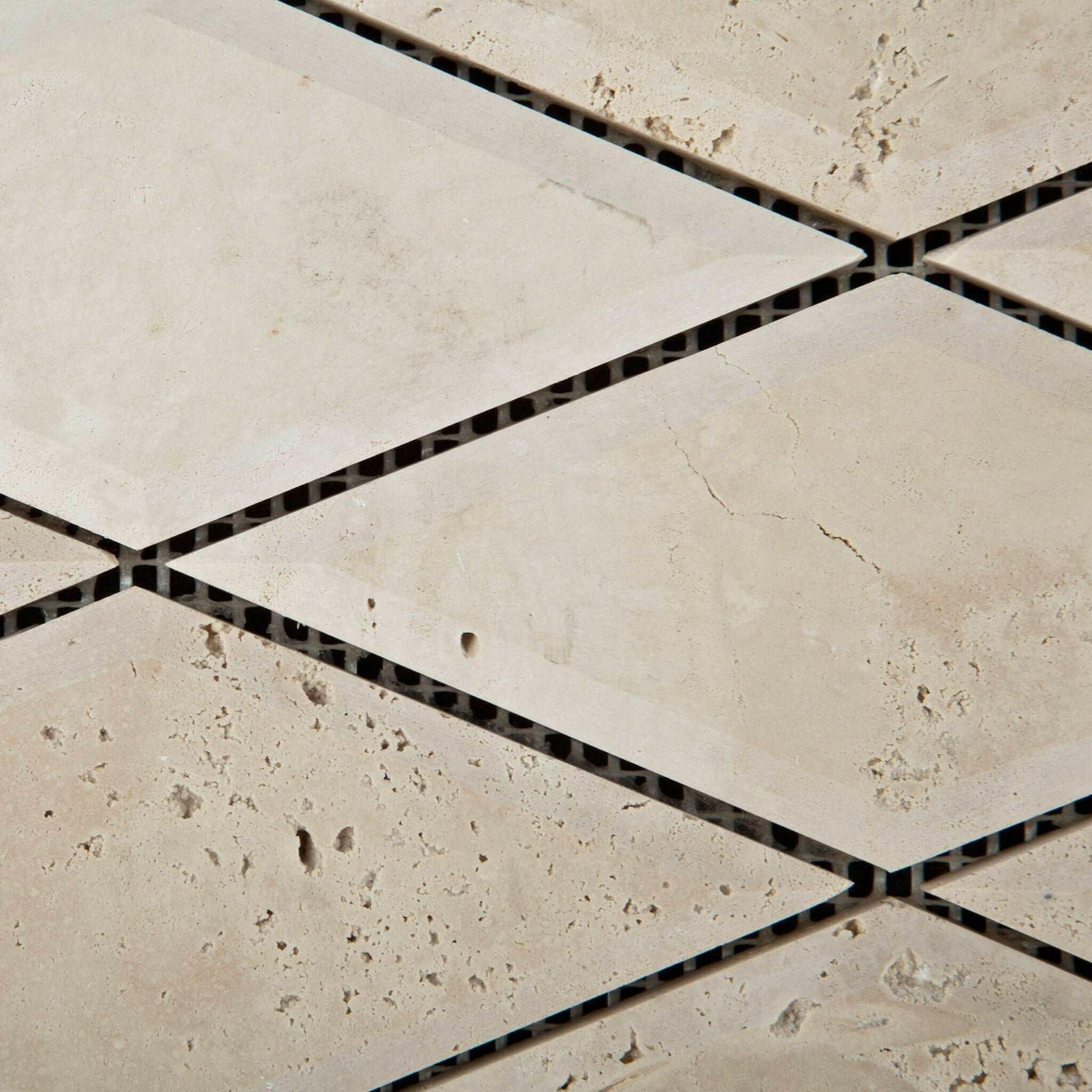 3x6 Ivory Travertine Diamond / Rhomboid Honed & Beveled Mosaic Tile - American Tile Depot