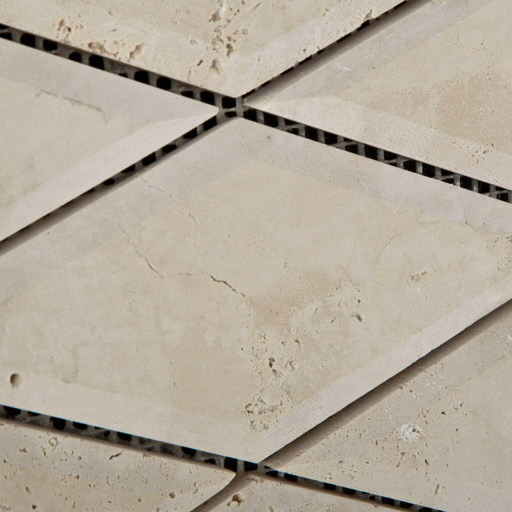 3x6 Ivory Travertine Diamond / Rhomboid Honed & Beveled Mosaic Tile - American Tile Depot