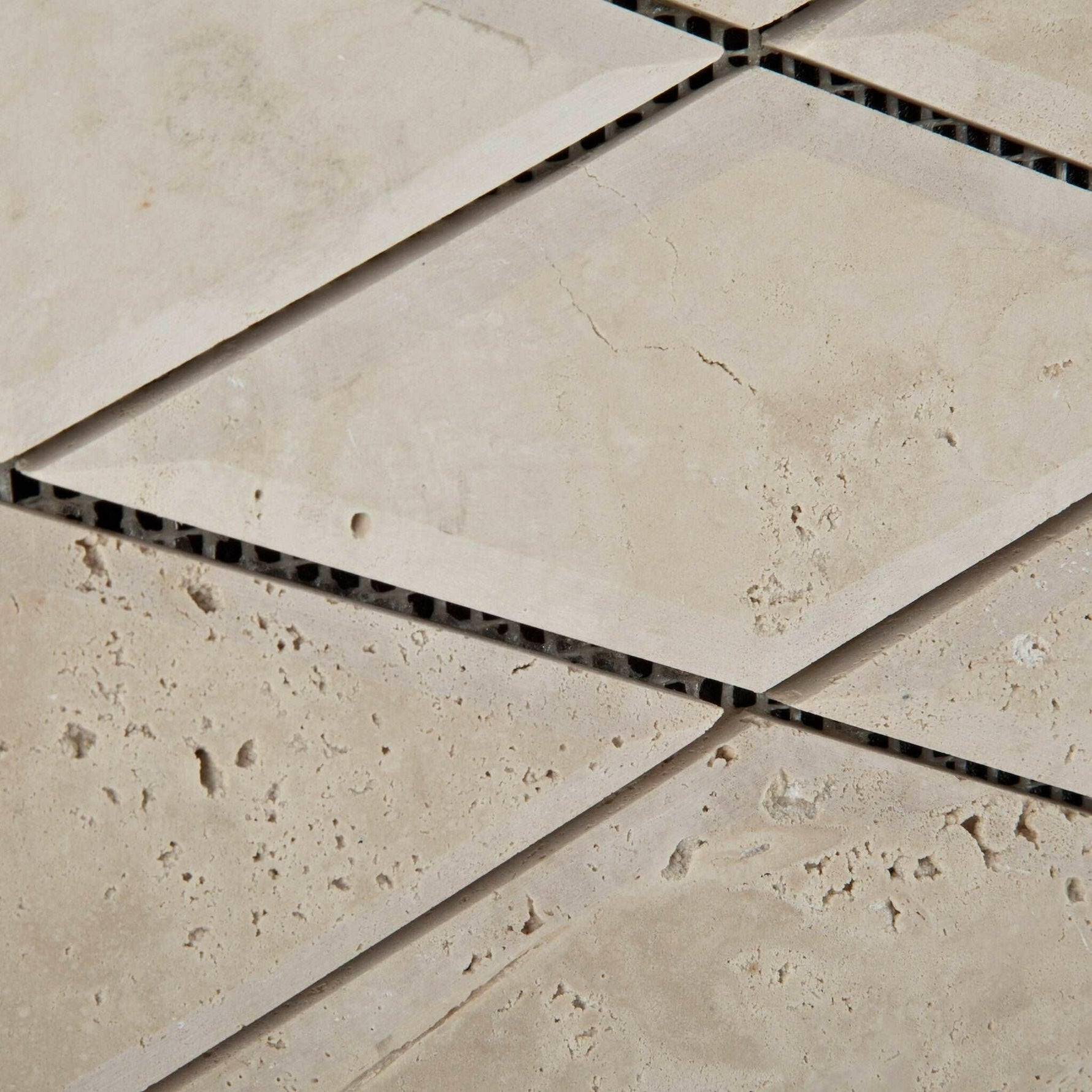 3x6 Ivory Travertine Diamond / Rhomboid Honed & Beveled Mosaic Tile - American Tile Depot