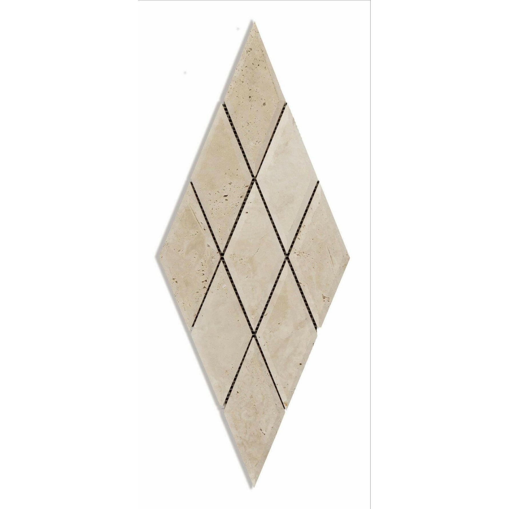 3x6 Ivory Travertine Diamond / Rhomboid Honed & Beveled Mosaic Tile - American Tile Depot