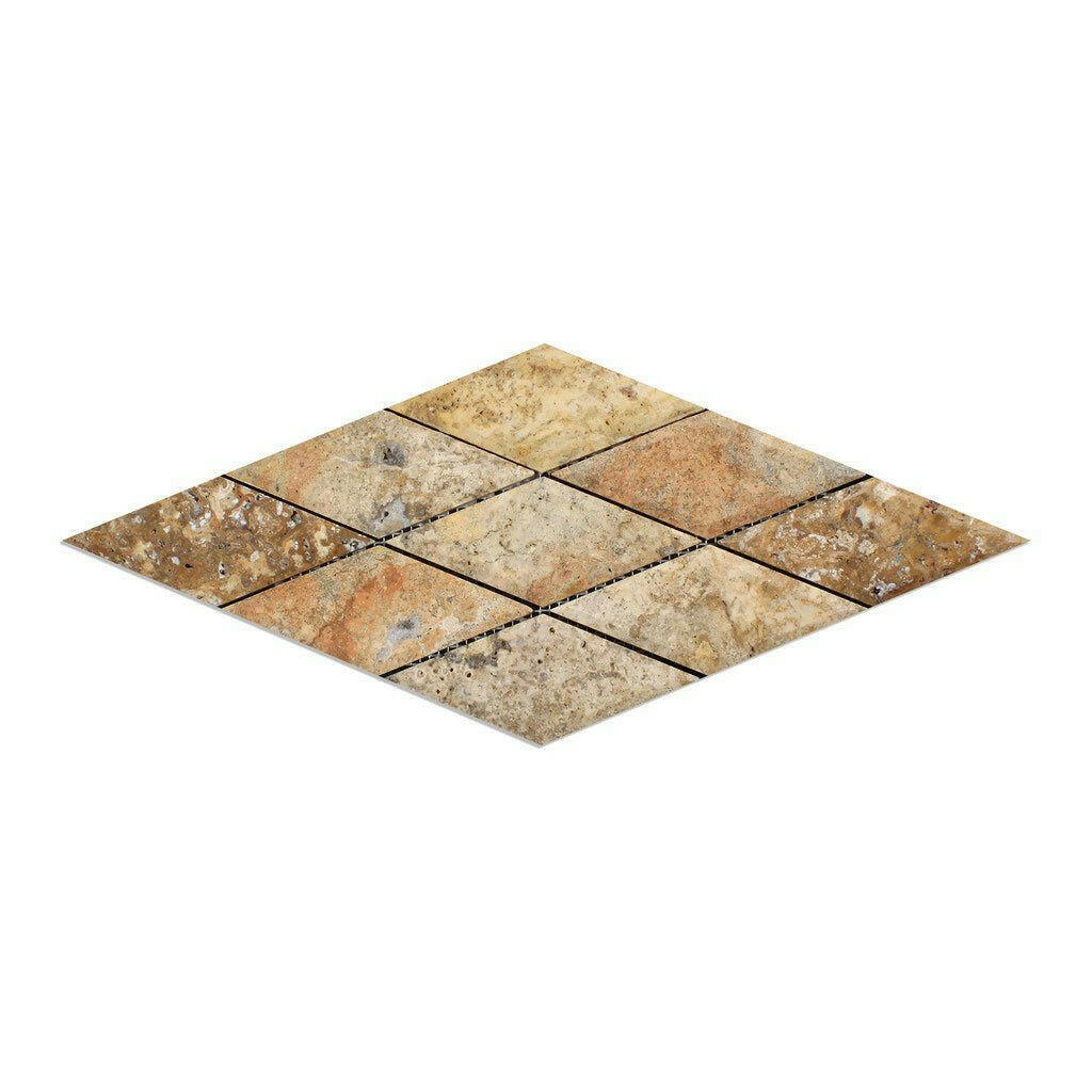 3x6 Scabos Travertine Diamond / Rhomboid Honed & Beveled Mosaic Tile 3x6 Scabos Travertine Diamond / Rhomboid Honed & Beveled Mosaic Tile - American Tile Depot