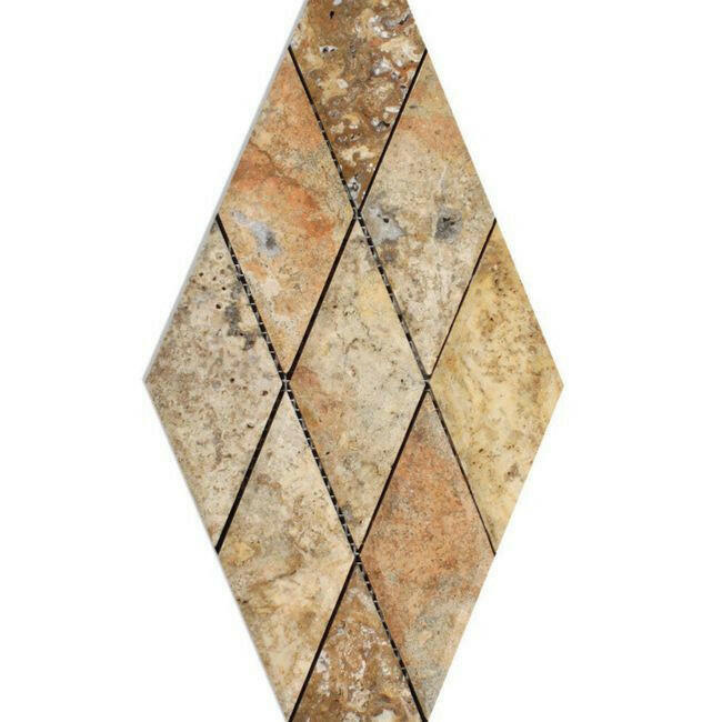 3x6 Scabos Travertine Diamond / Rhomboid Honed & Beveled Mosaic Tile 3x6 Scabos Travertine Diamond / Rhomboid Honed & Beveled Mosaic Tile - American Tile Depot