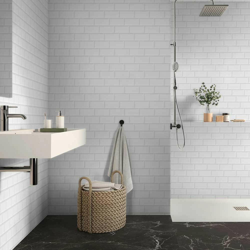 3x6 Strata Snow White Beveled Glossy Ceramic Wall Tile-American Tile Depot