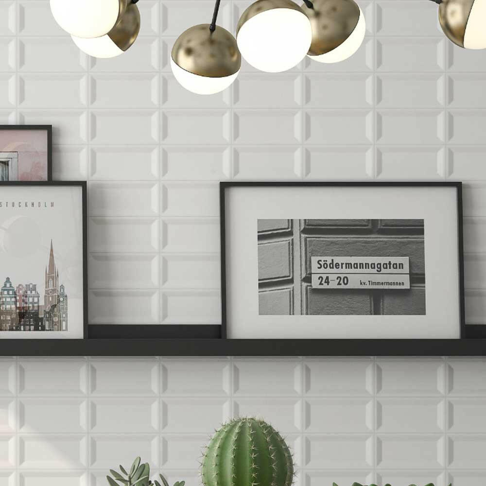 3x6 Strata White Ice Reverse Beveled Glossy Ceramic Wall Tile 3x6 Strata White Ice Reverse Beveled Glossy Ceramic Wall Tile - American Tile Depot