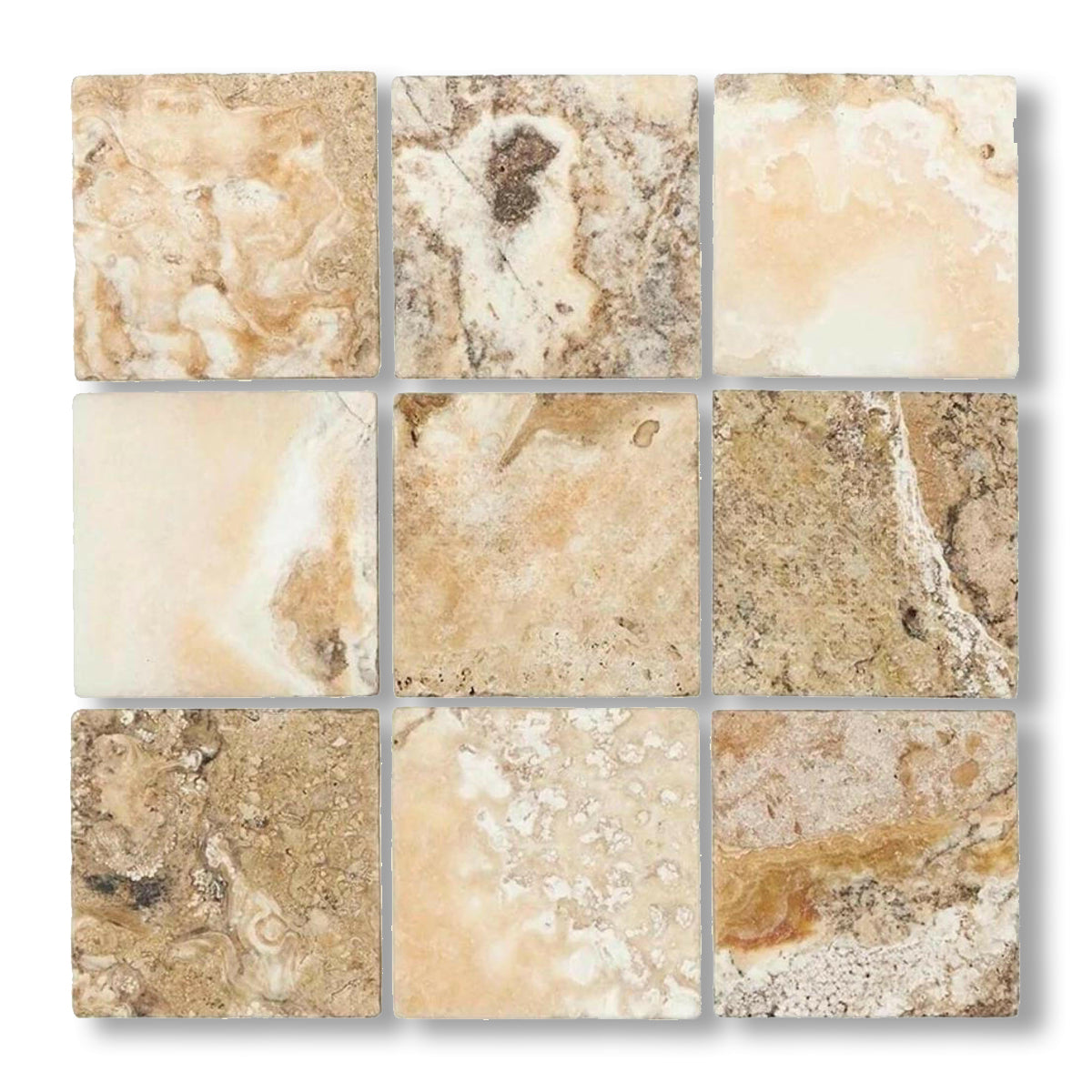 4x4 Antico Onyx Travertine Tumbled Tile - American Tile Depot